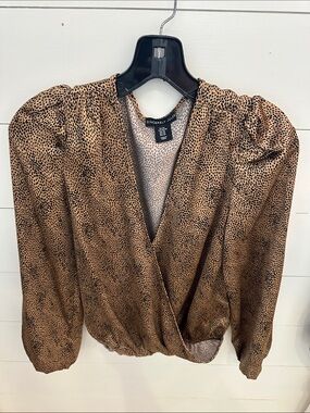Sincerely Jules Tan and Black Animal Print Wrap Blouse
